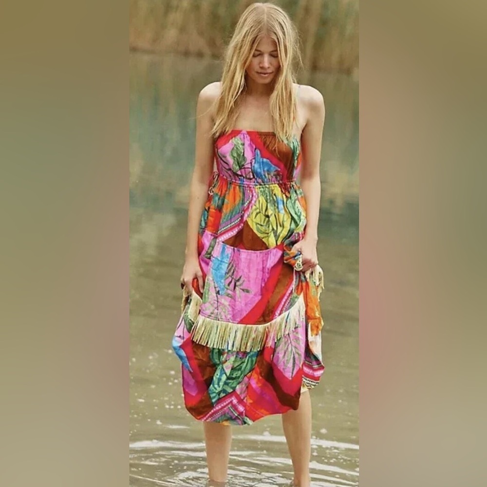 EUC Farm Rio Palila Fringed Midi Dress Size XS Retails $230